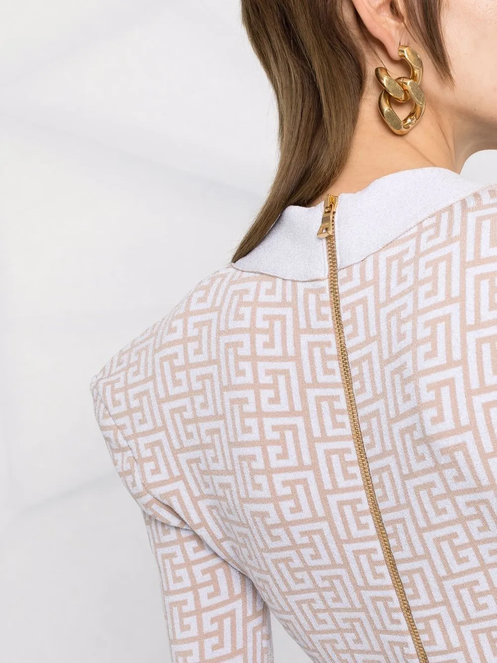 monogram-pattern long-sleeve dress in beige Gloria Lanvin