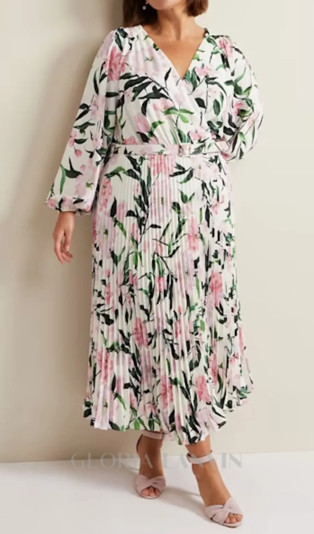 multi-coloured penny floral pleat midi dress Gloria Lanvin