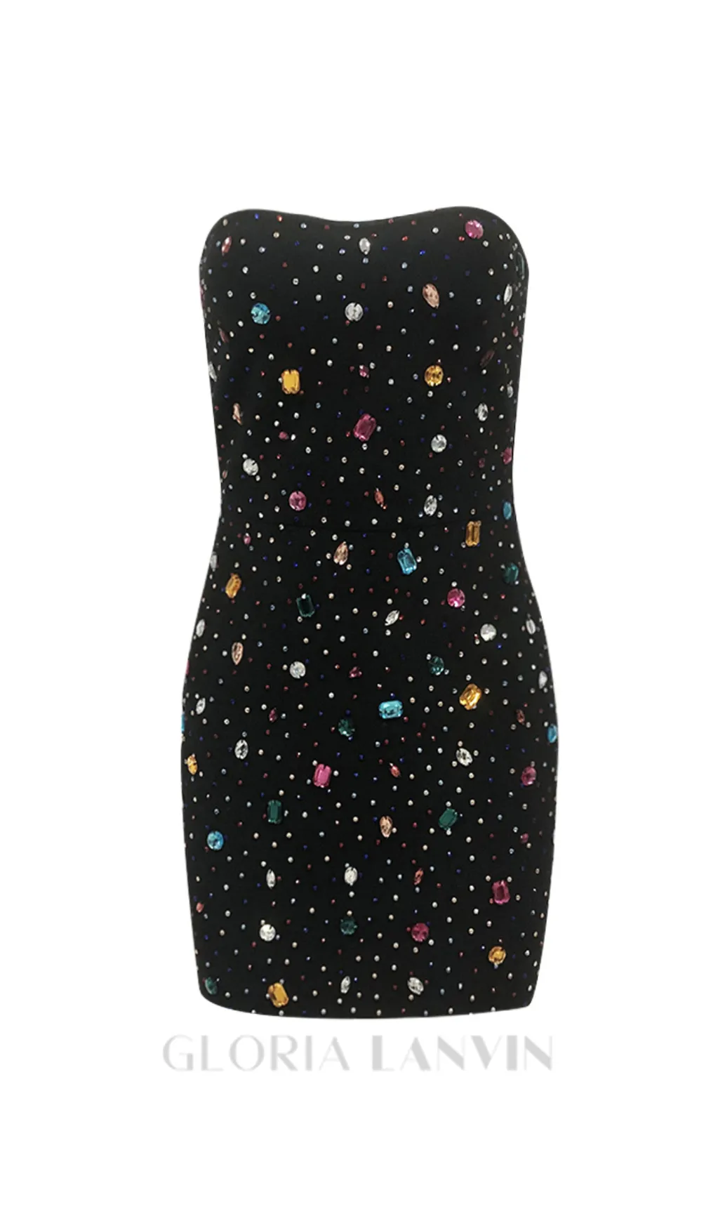 multicolor-crystal embellished black strapless mini dress Gloria Lanvin