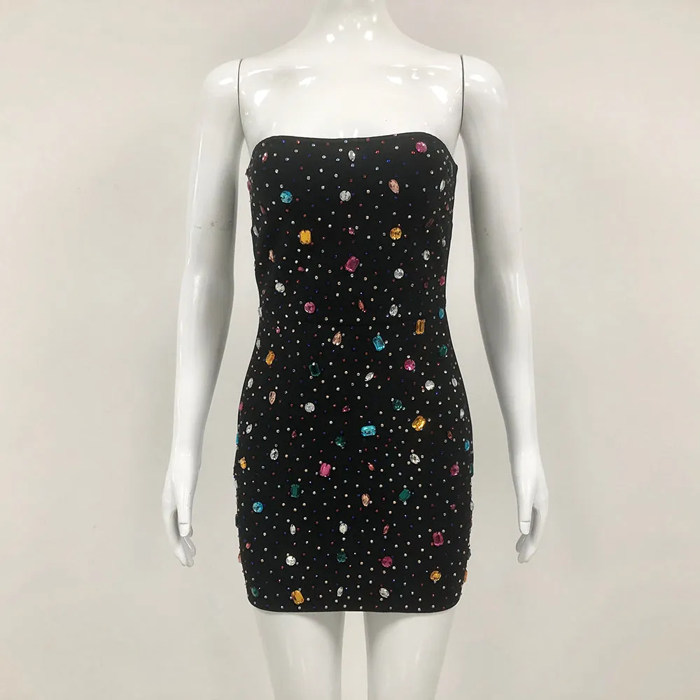 multicolor-crystal embellished black strapless mini dress Gloria Lanvin