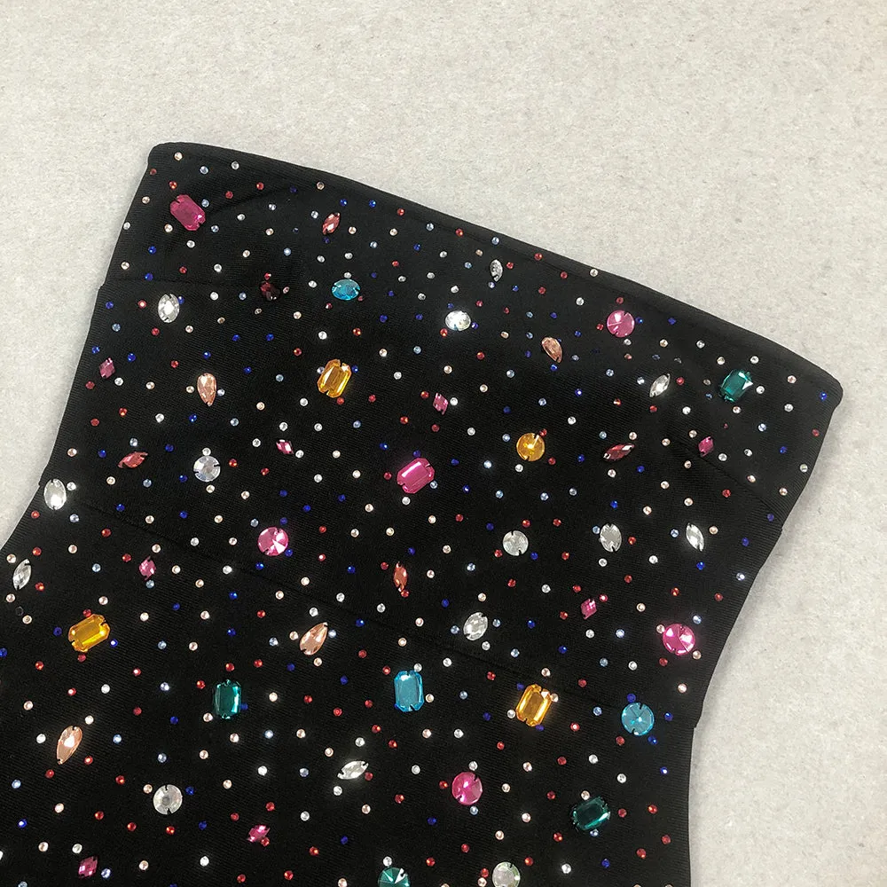 multicolor-crystal embellished black strapless mini dress Gloria Lanvin