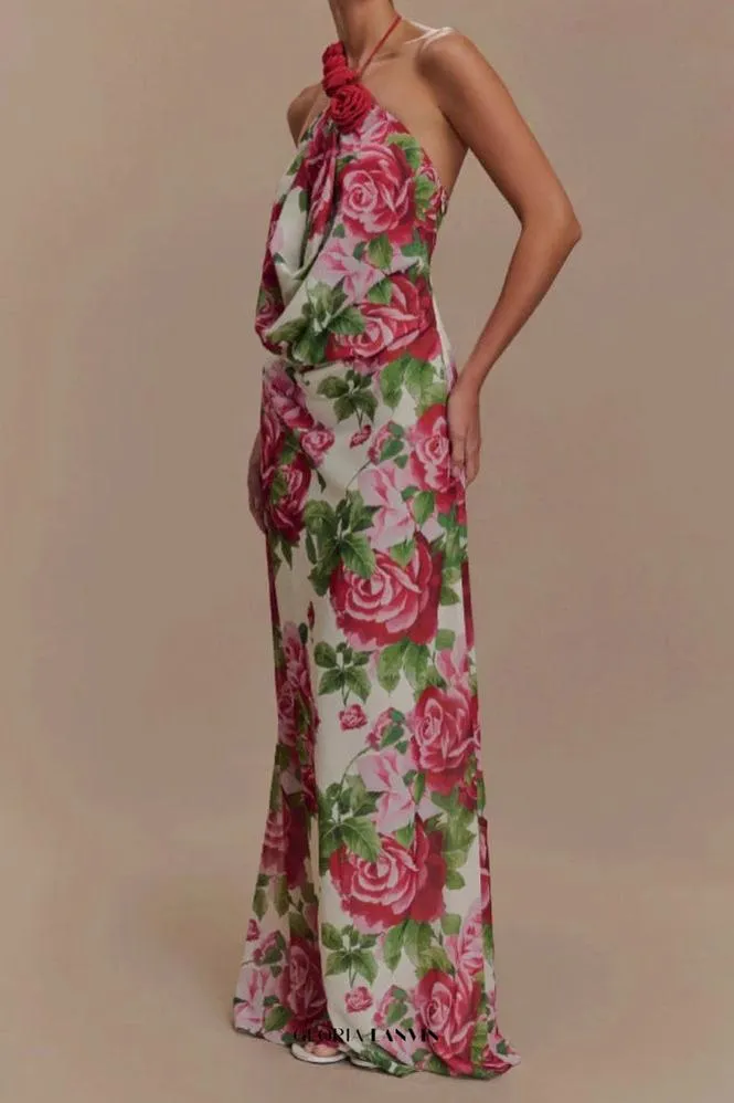 multicolor Floral halterneck high collar maxi dress Gloria Lanvin