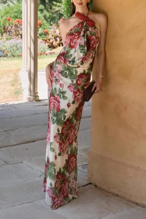 multicolor Floral halterneck high collar maxi dress Gloria Lanvin