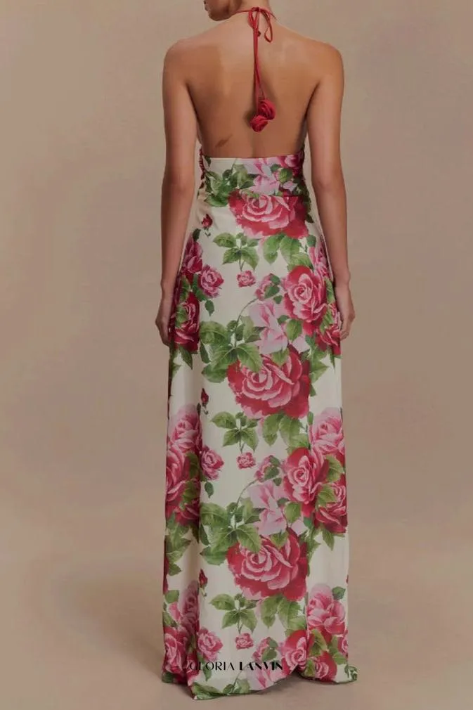 multicolor Floral halterneck high collar maxi dress Gloria Lanvin