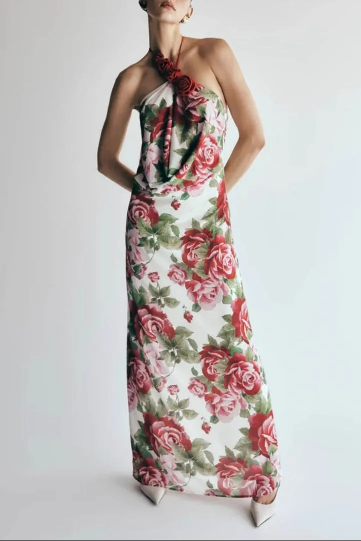 multicolor Floral halterneck high collar maxi dress Gloria Lanvin
