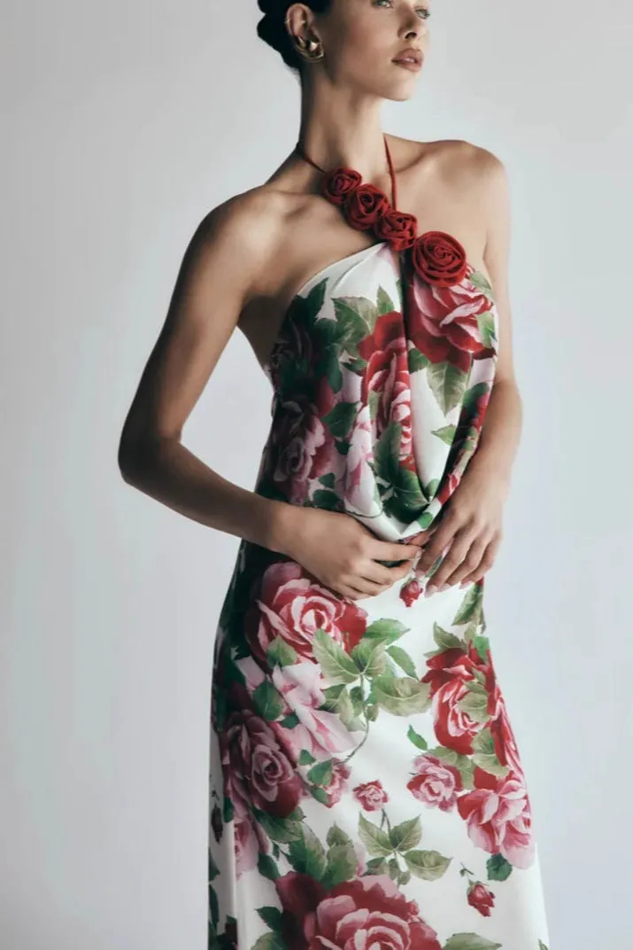 multicolor Floral halterneck high collar maxi dress Gloria Lanvin