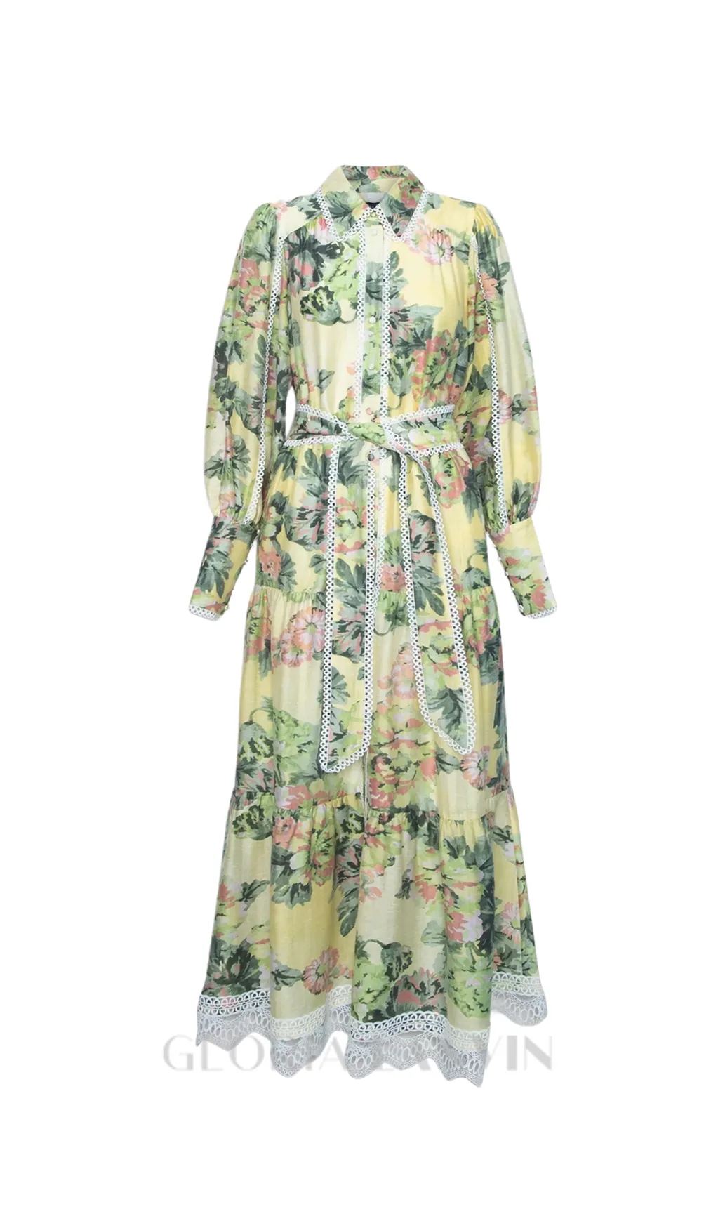 multicolor Floral Print Lace Trim Maxi Dress Gloria Lanvin