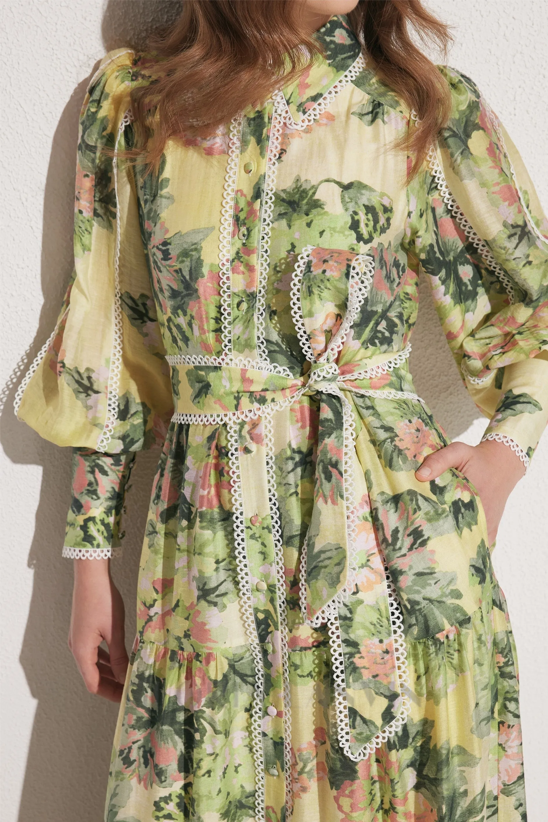 multicolor Floral Print Lace Trim Maxi Dress Gloria Lanvin
