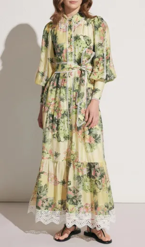 multicolor Floral Print Lace Trim Maxi Dress Gloria Lanvin
