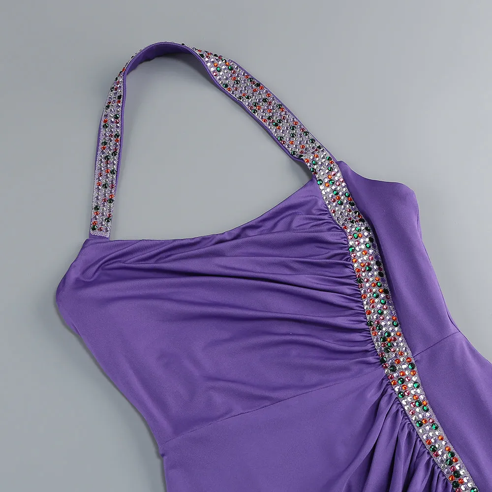 multicolor-pearl embellished purple halter maxi dress Gloria Lanvin