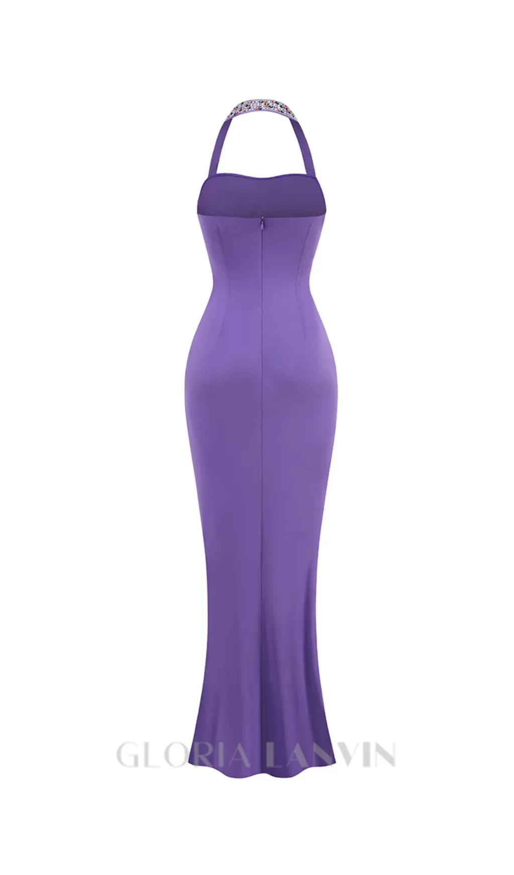 multicolor-pearl embellished purple halter maxi dress Gloria Lanvin
