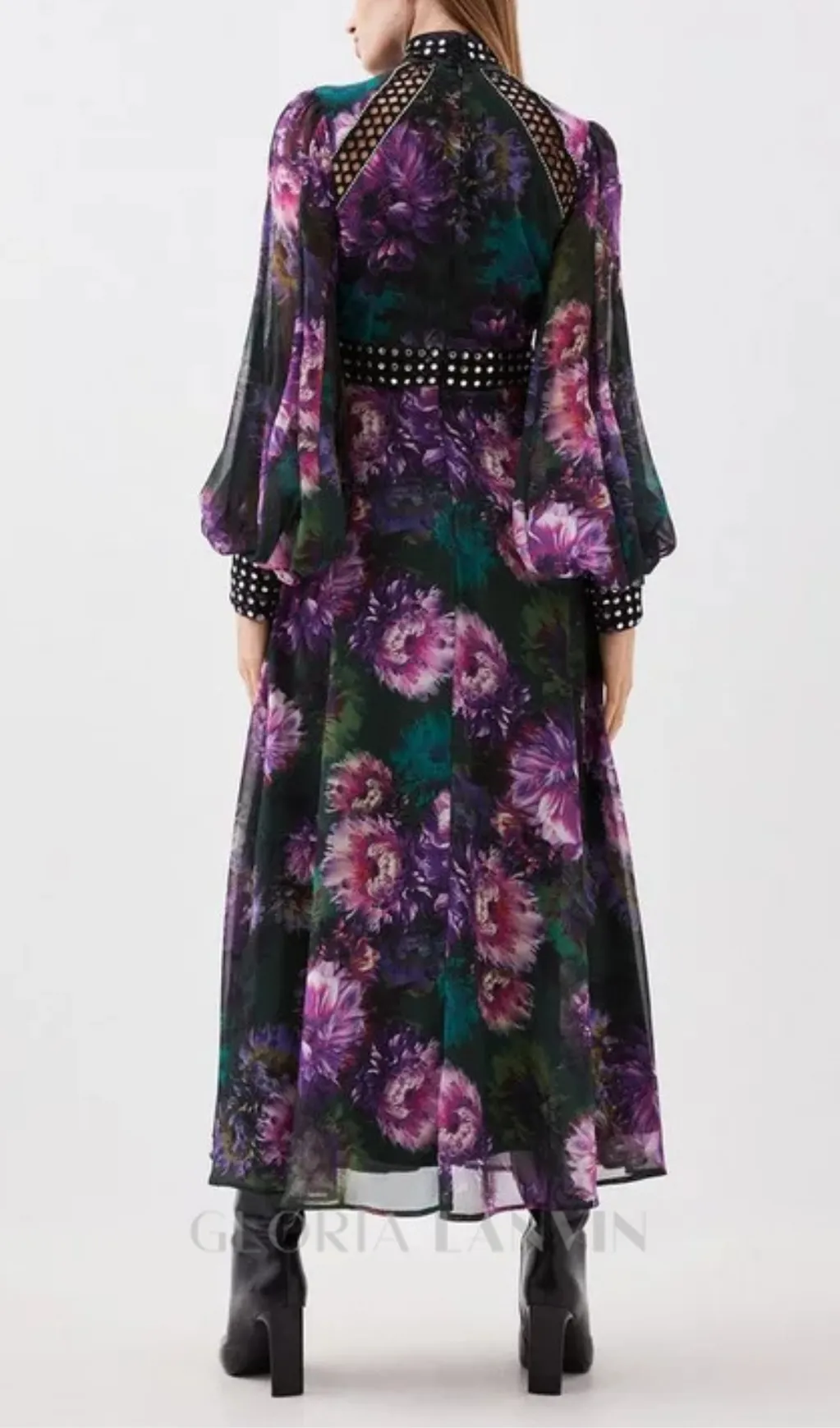 multicolor studded floral lace maxi dress Gloria Lanvin