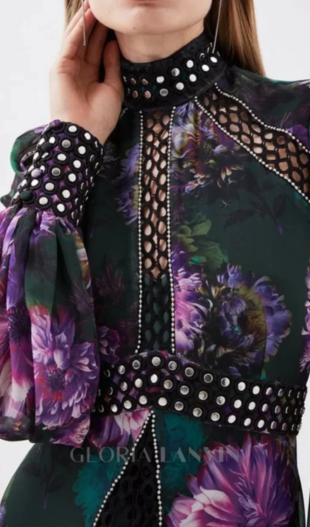 multicolor studded floral lace maxi dress Gloria Lanvin