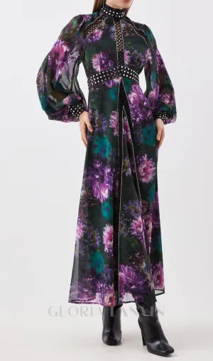 multicolor studded floral lace maxi dress Gloria Lanvin