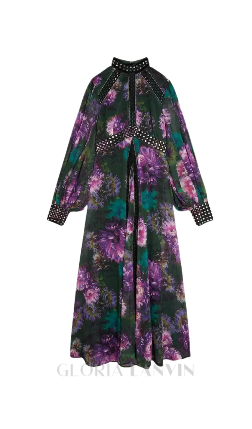 multicolor studded floral lace maxi dress Gloria Lanvin