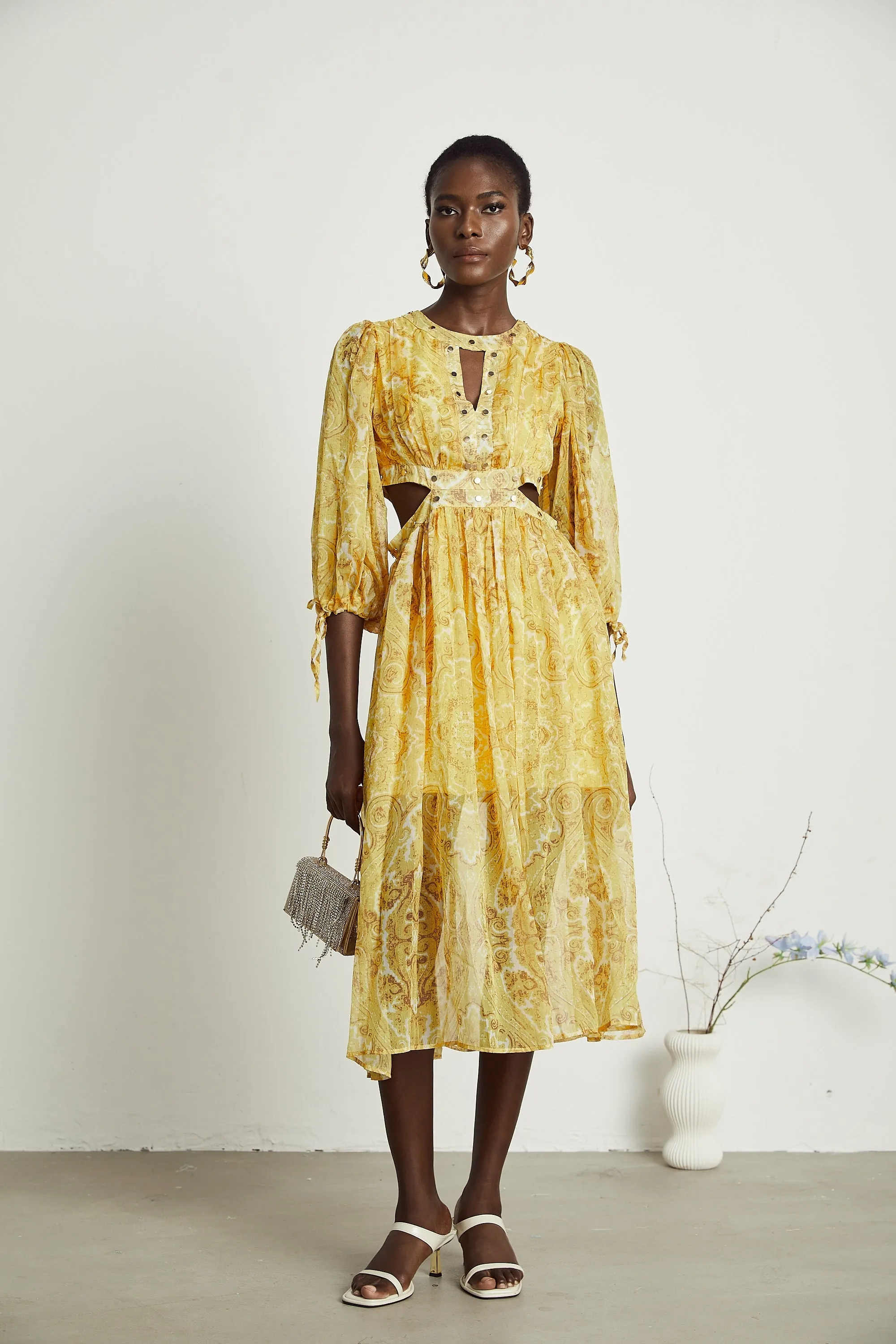 Nadine pattern print cut-out midi dress Gloria Lanvin