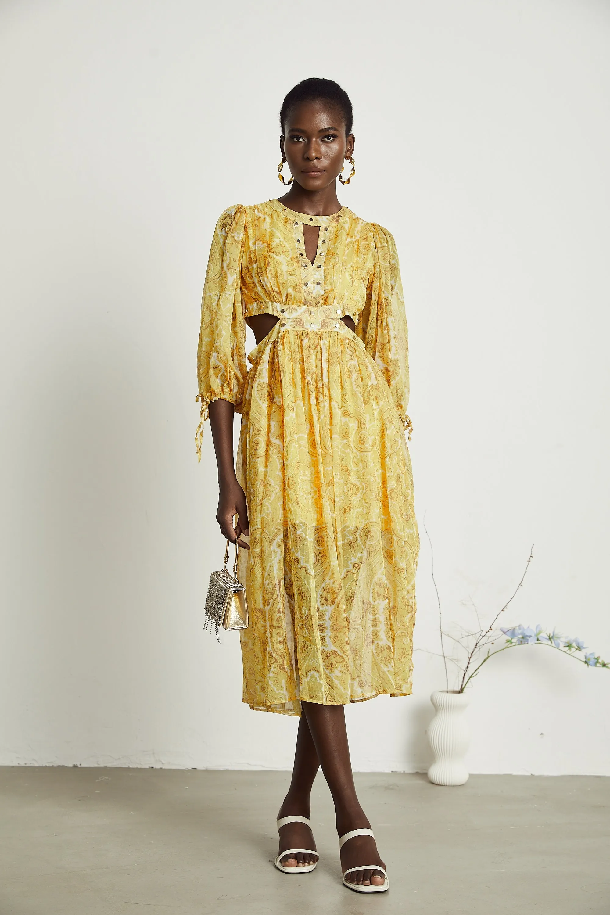 Nadine pattern print cut-out midi dress Gloria Lanvin