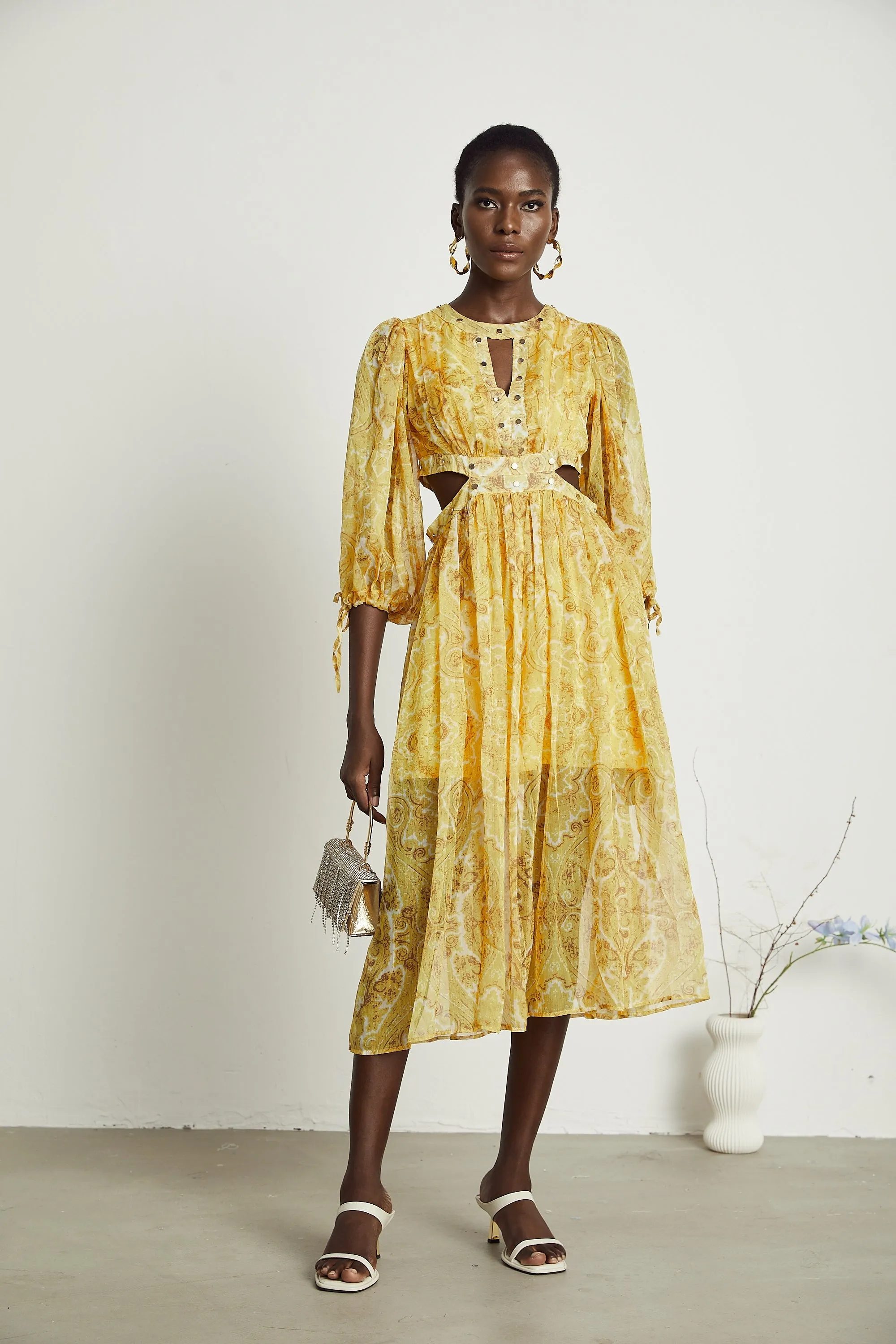 Nadine pattern print cut-out midi dress Gloria Lanvin