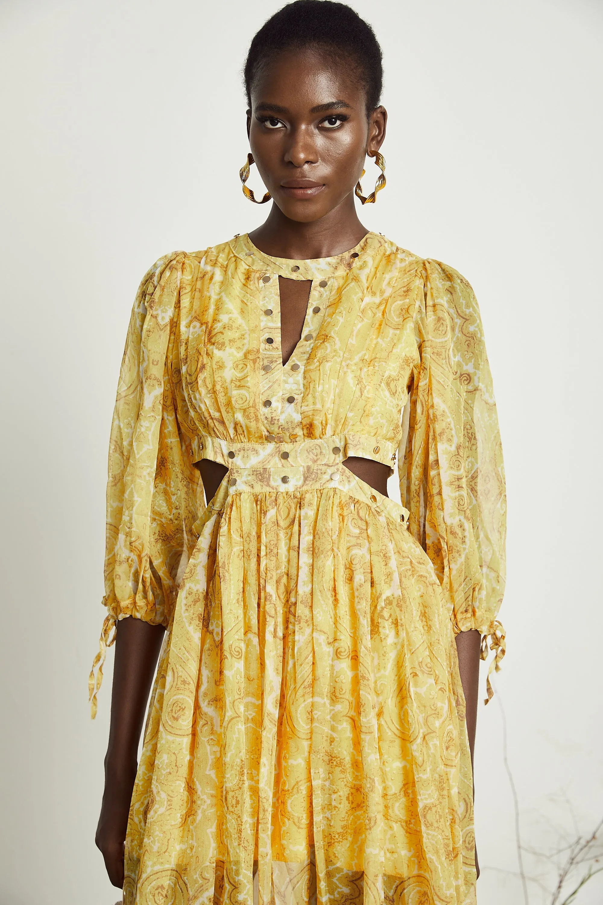 Nadine pattern print cut-out midi dress Gloria Lanvin