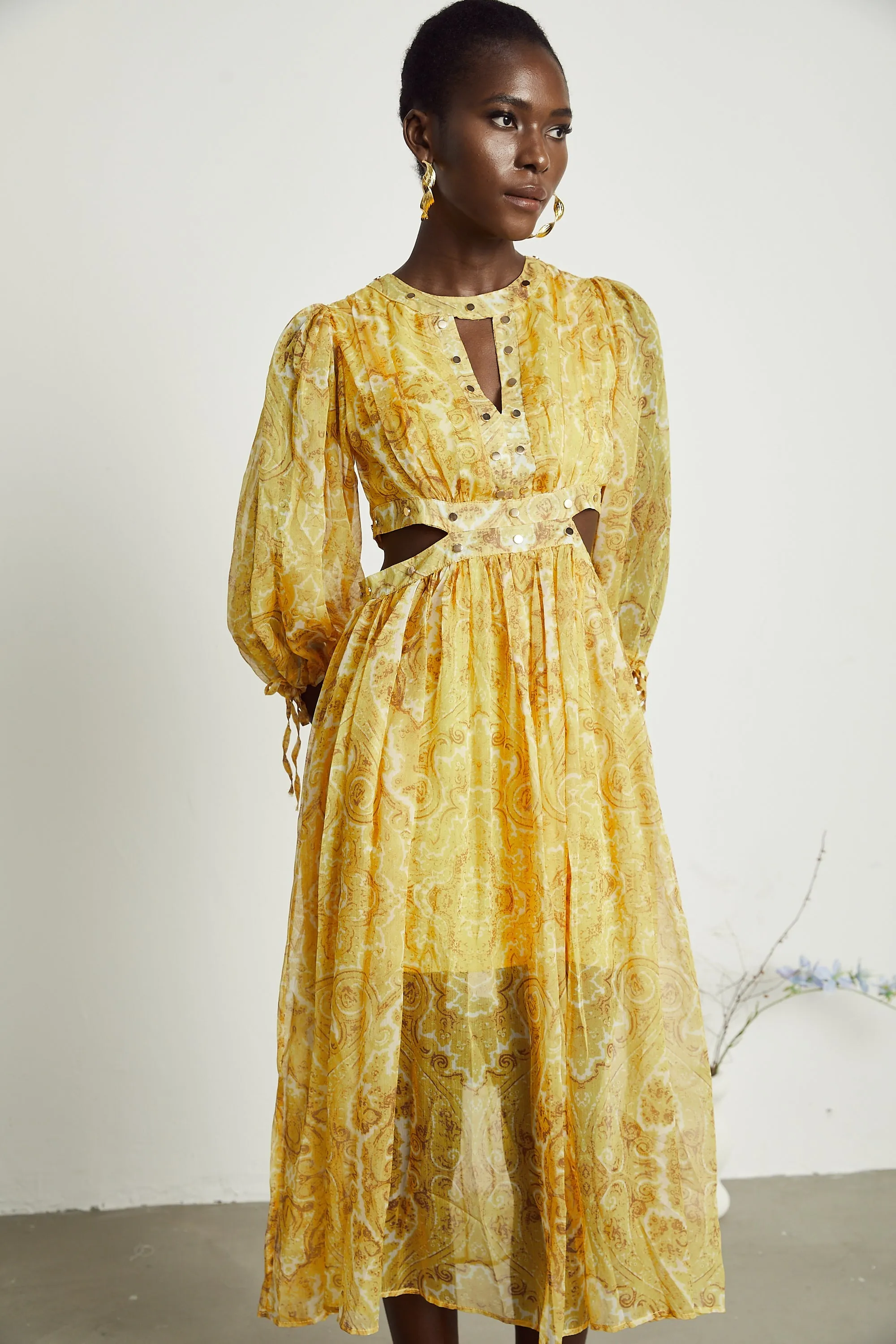 Nadine pattern print cut-out midi dress Gloria Lanvin