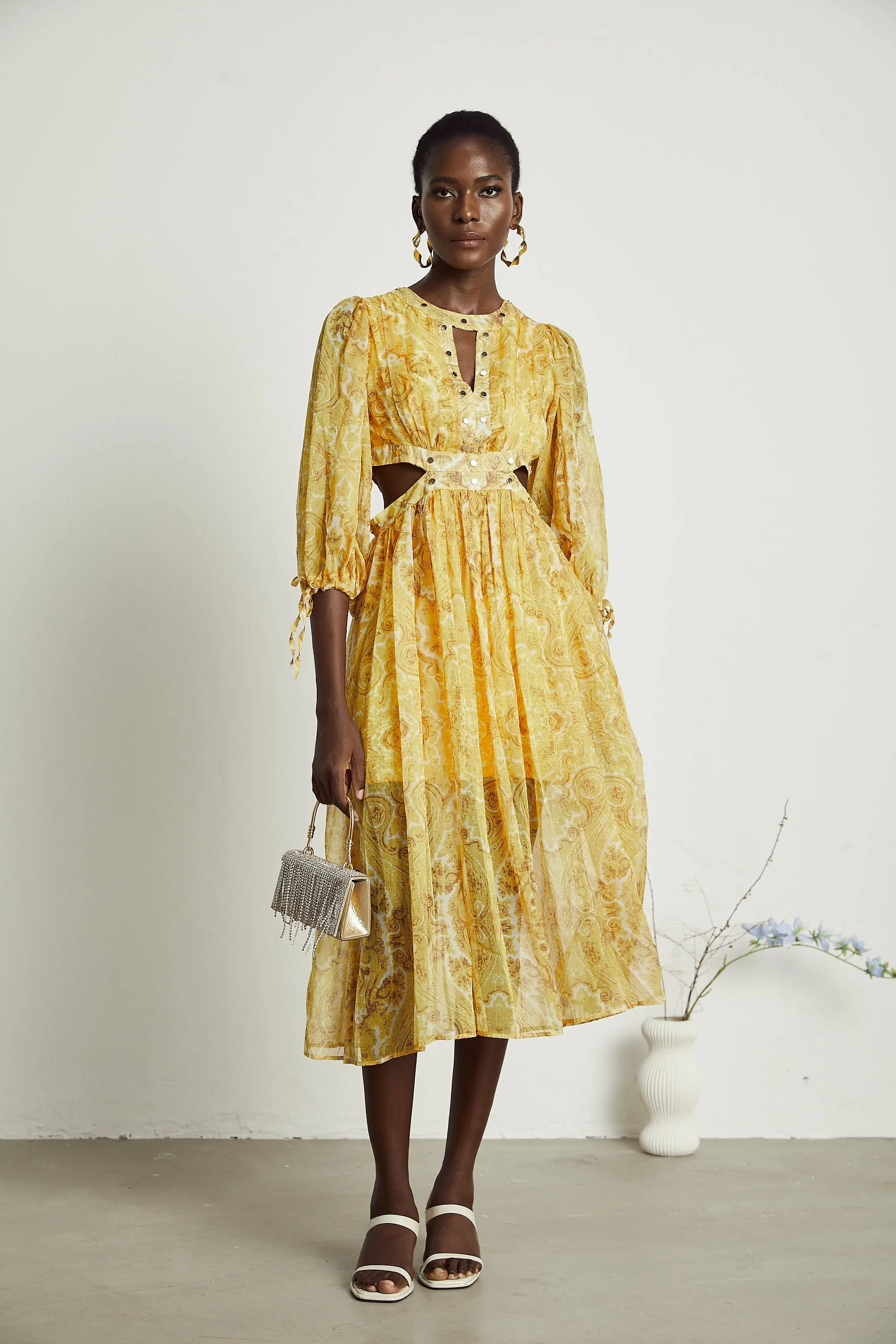 Nadine pattern print cut-out midi dress Gloria Lanvin