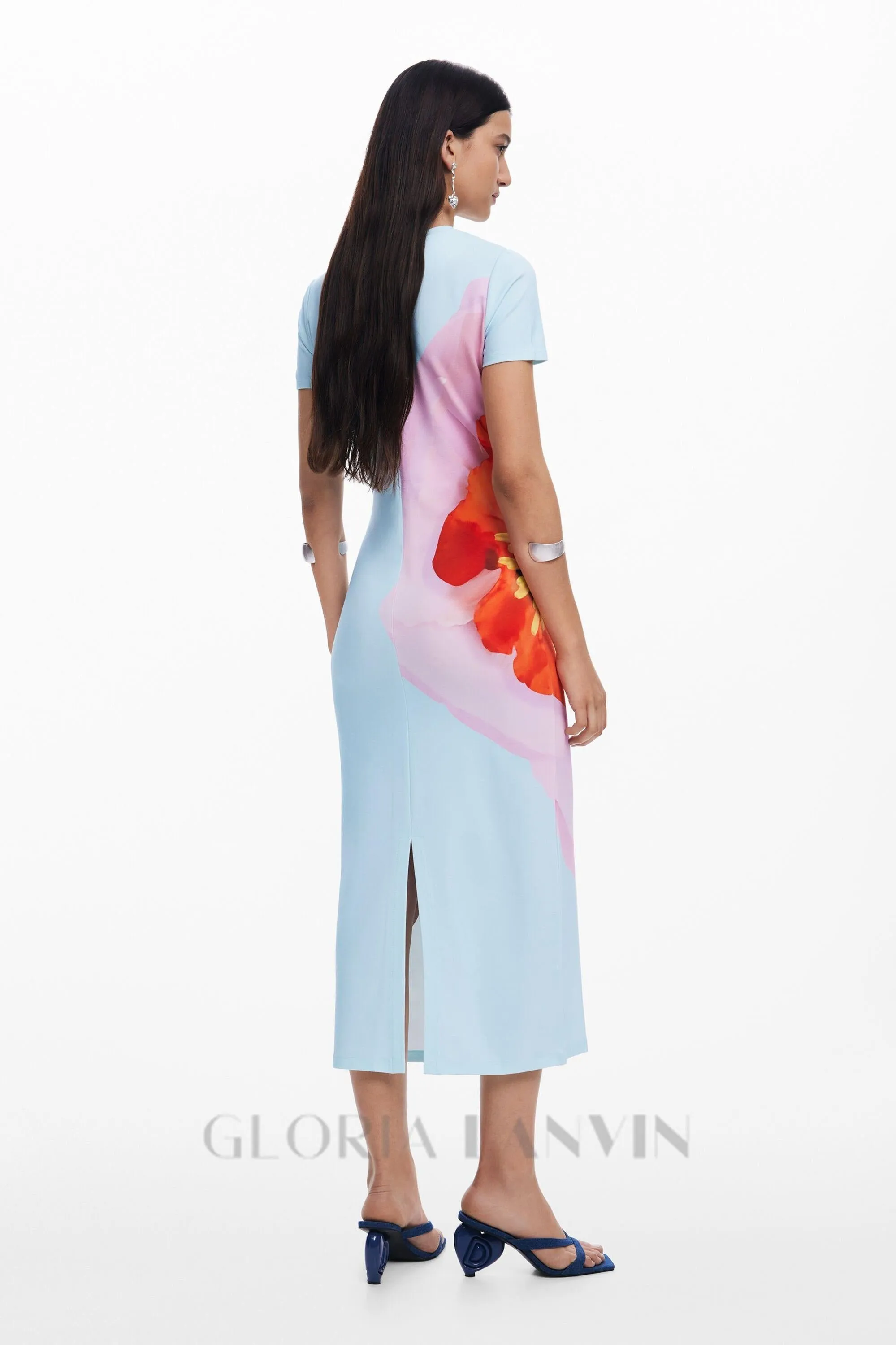 nancy floral print midi dress in blue Gloria Lanvin