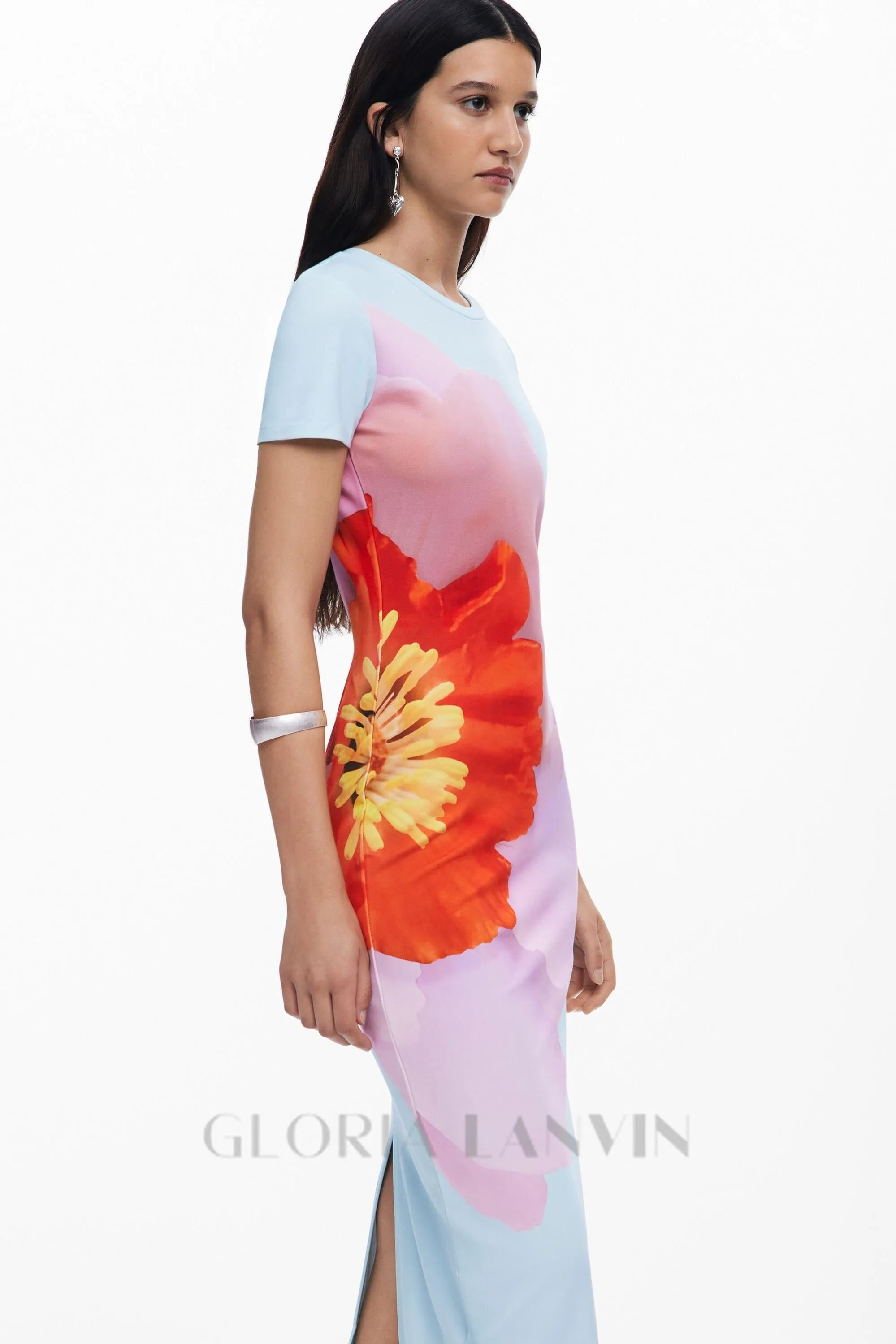 nancy floral print midi dress in blue Gloria Lanvin