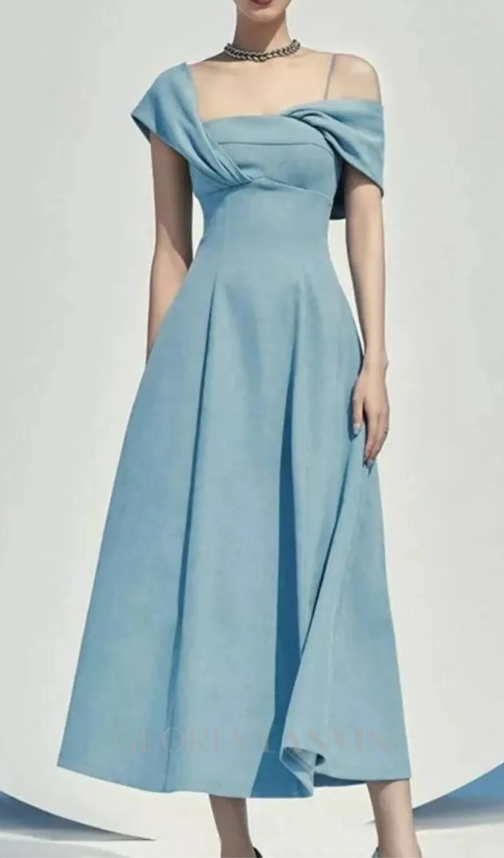 NAOMI ONE-SHOULDER STRAP MIDI DRESS IN BLUE Gloria Lanvin