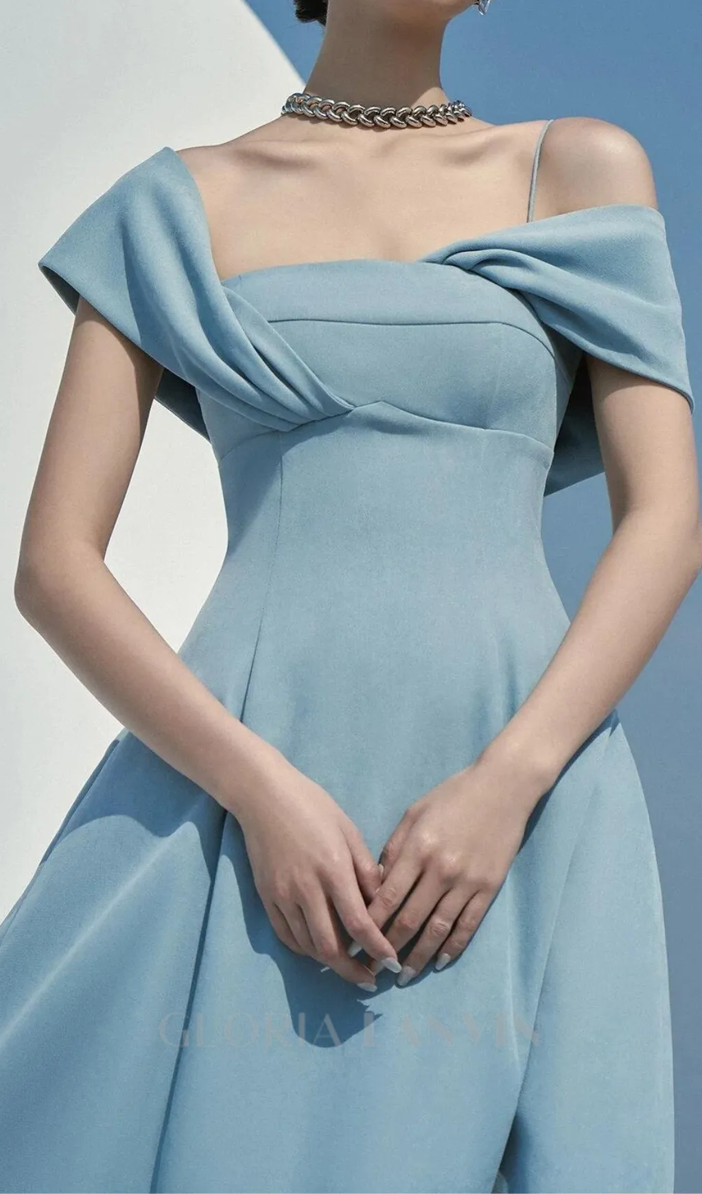 NAOMI ONE-SHOULDER STRAP MIDI DRESS IN BLUE Gloria Lanvin
