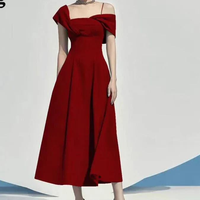 NAOMI ONE-SHOULDER STRAP MIDI DRESS IN BLUE Gloria Lanvin