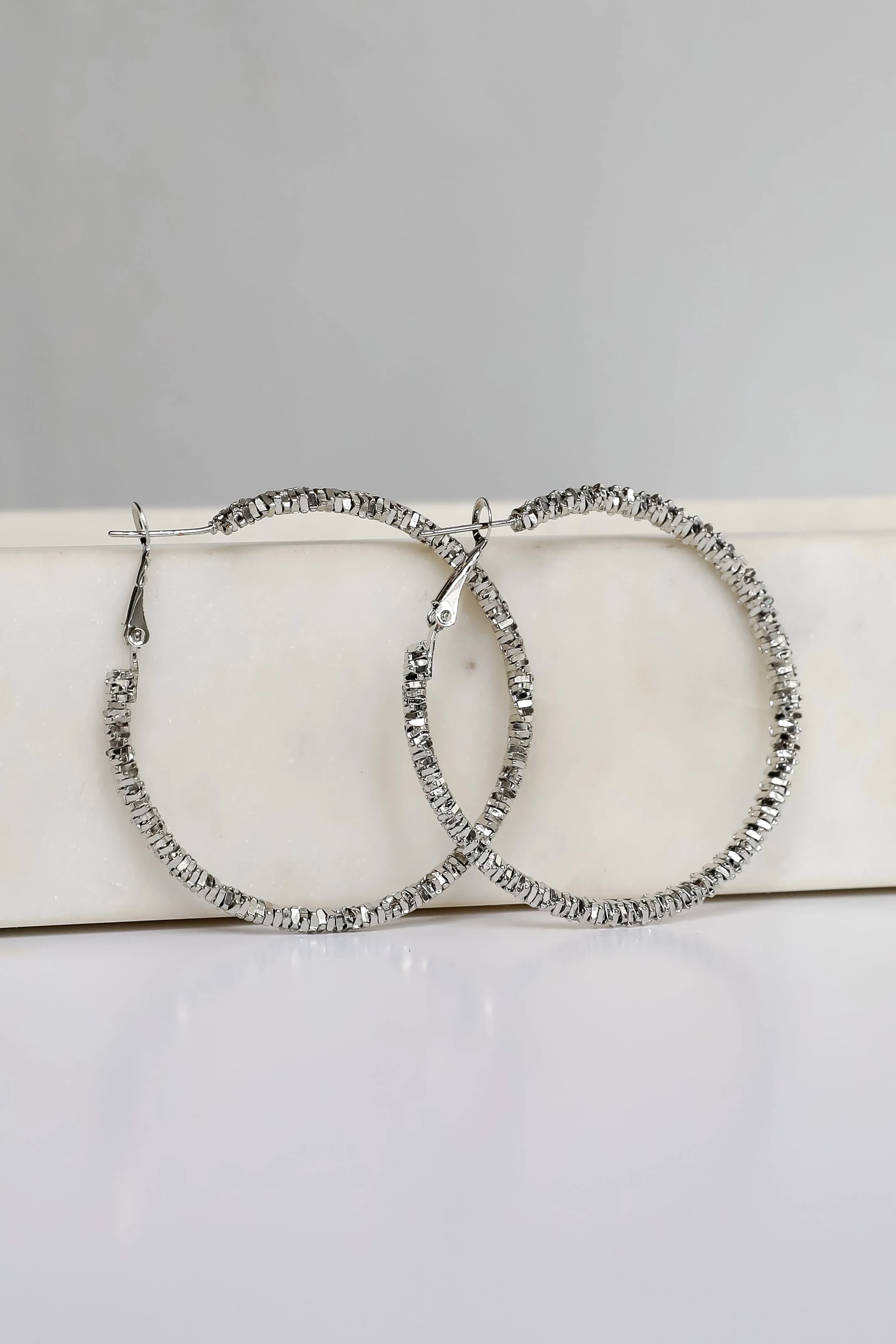 Natalie Silver Textured Hoop Earrings