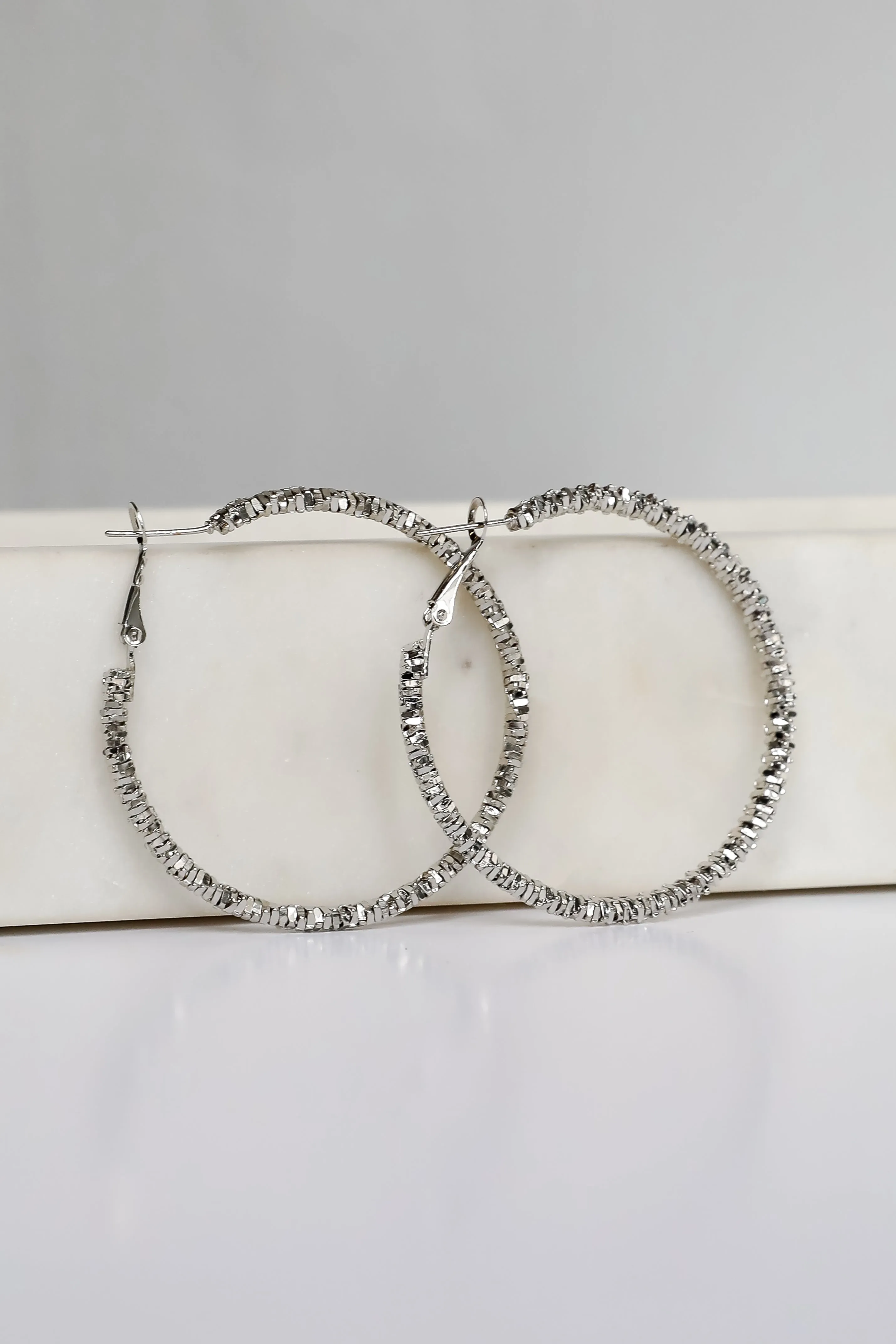 Natalie Silver Textured Hoop Earrings