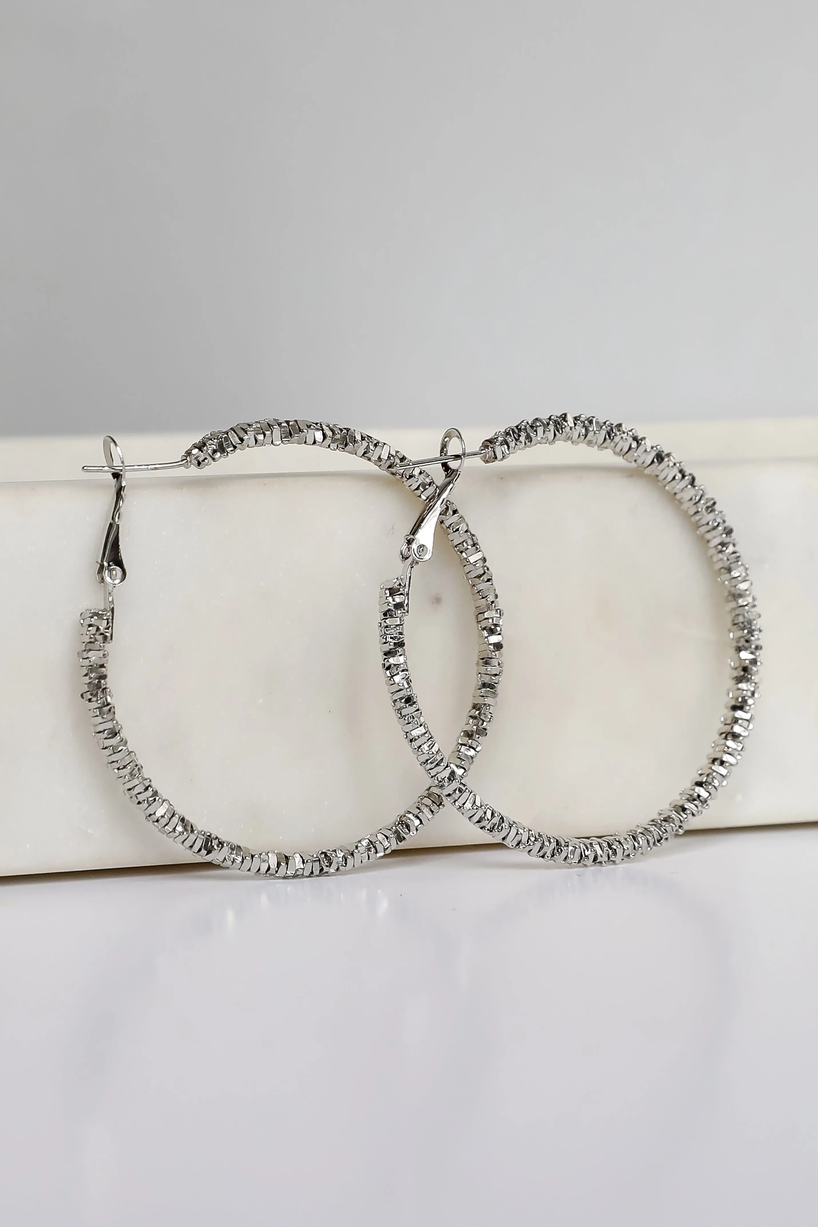 Natalie Silver Textured Hoop Earrings