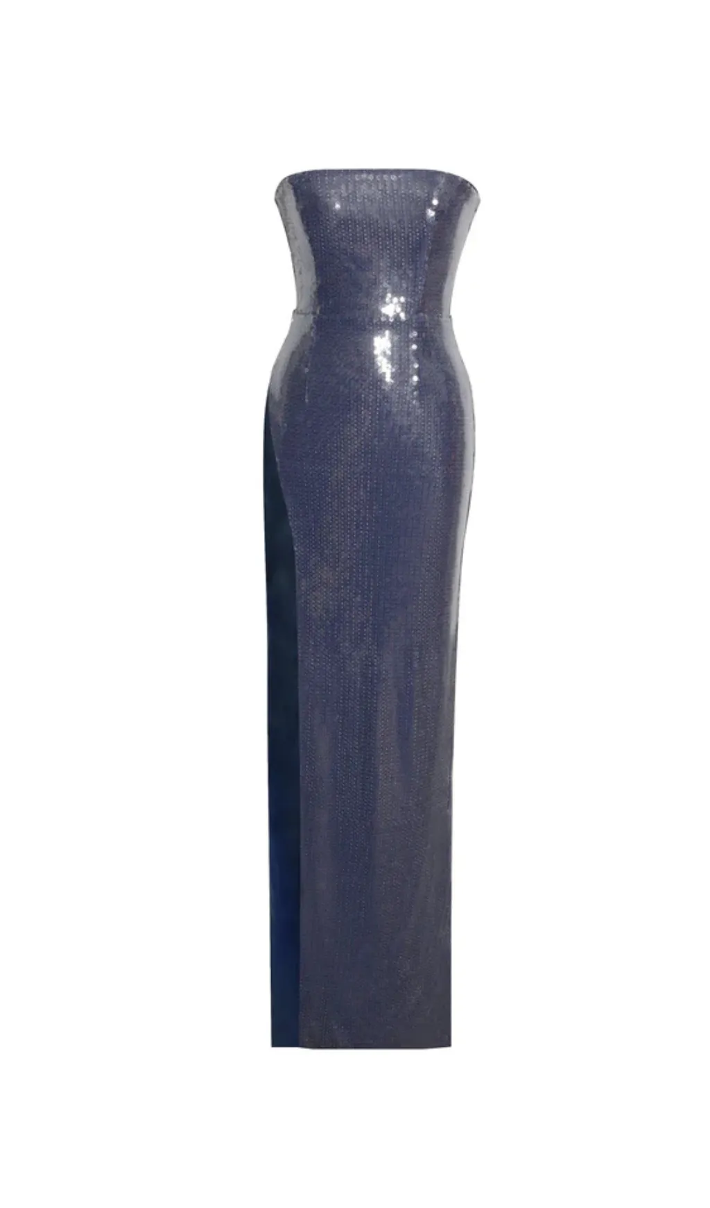 NAVY SEQUIN STRAPLESS HIGH SLIT MAXI DRESS Gloria Lanvin