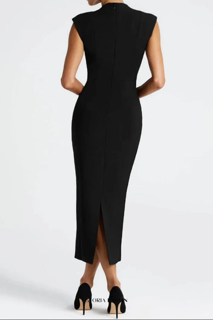 nellie v-neck bodycon midi dress in black Gloria Lanvin