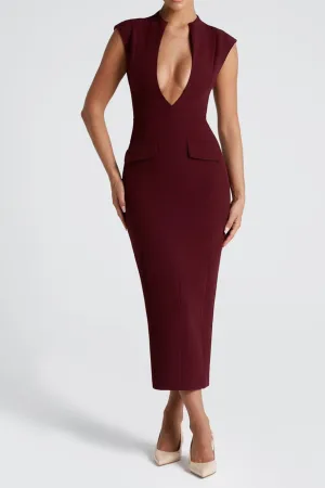 nellie v-neck bodycon midi dress in cherry lacquer Gloria Lanvin