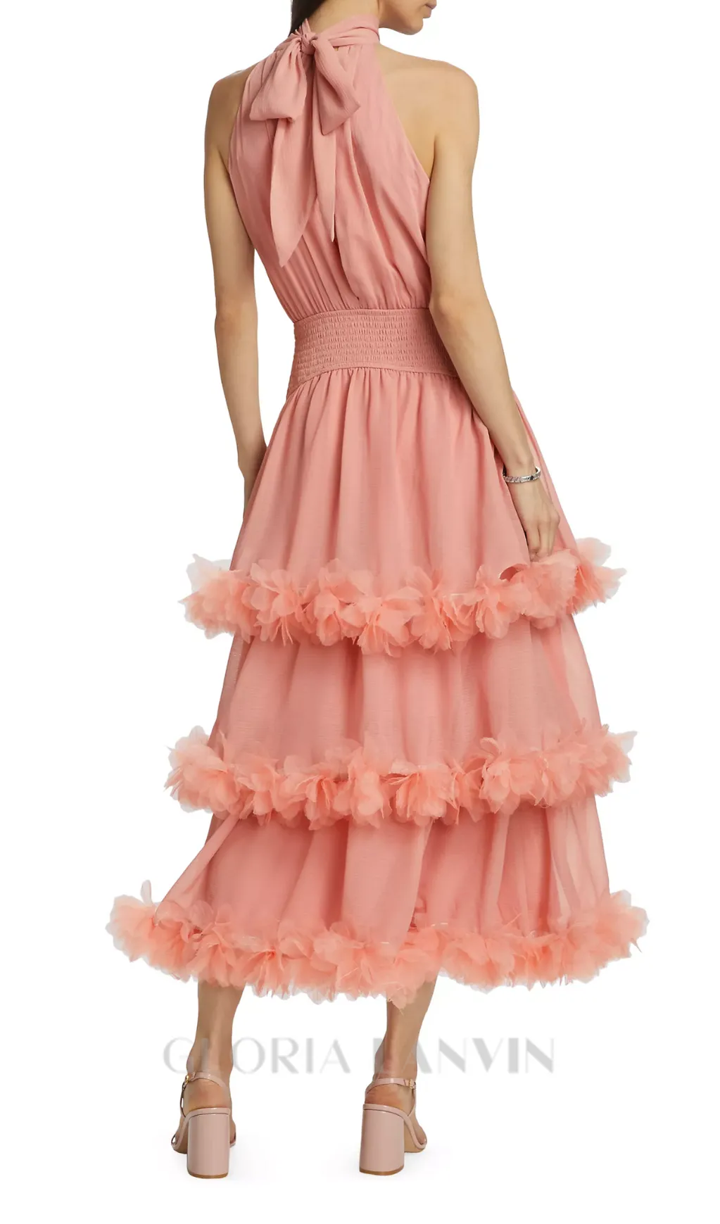 NEREIDA TIERED MIDI DRESS IN PALE ORANGE Gloria Lanvin