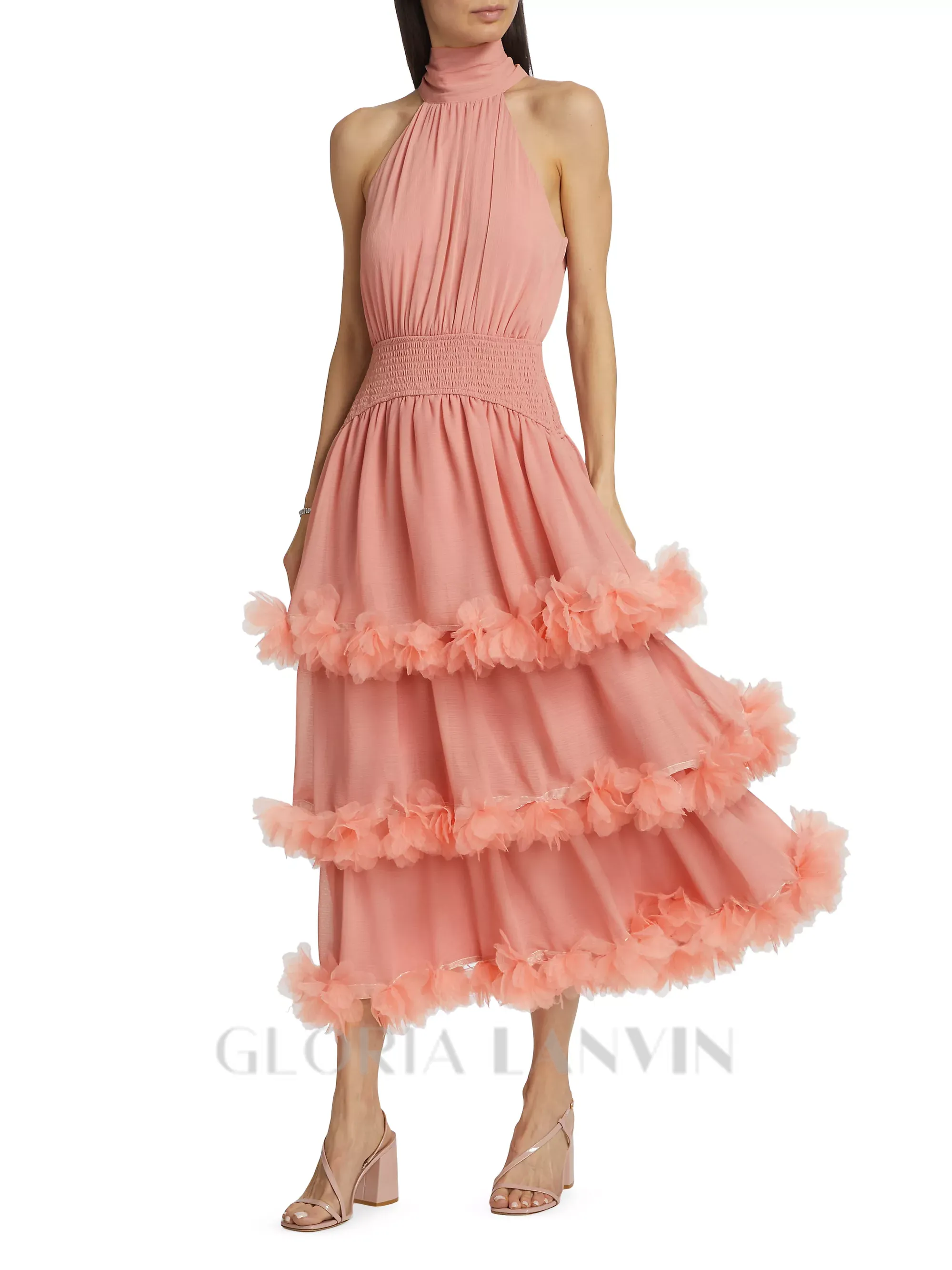 NEREIDA TIERED MIDI DRESS IN PALE ORANGE Gloria Lanvin