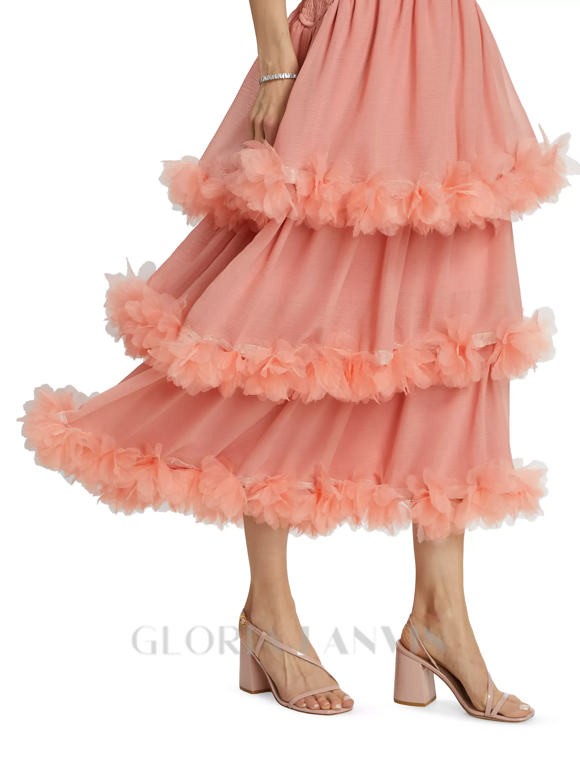 NEREIDA TIERED MIDI DRESS IN PALE ORANGE Gloria Lanvin