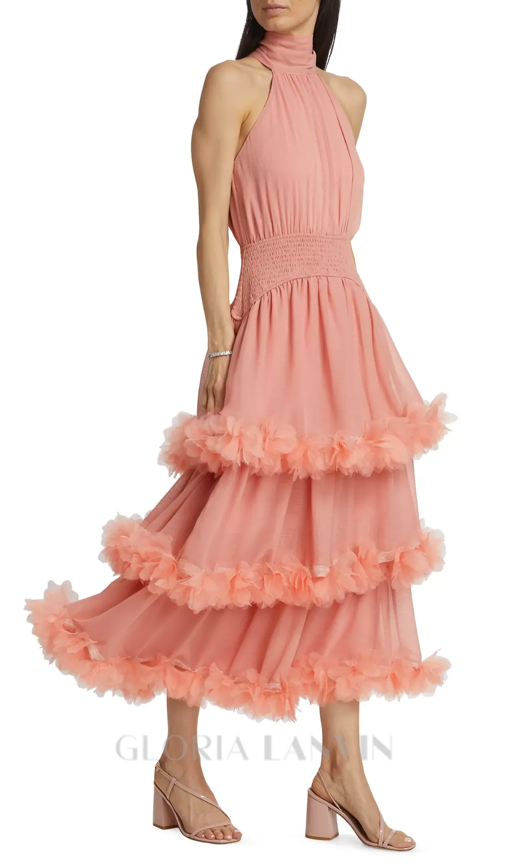 NEREIDA TIERED MIDI DRESS IN PALE ORANGE Gloria Lanvin