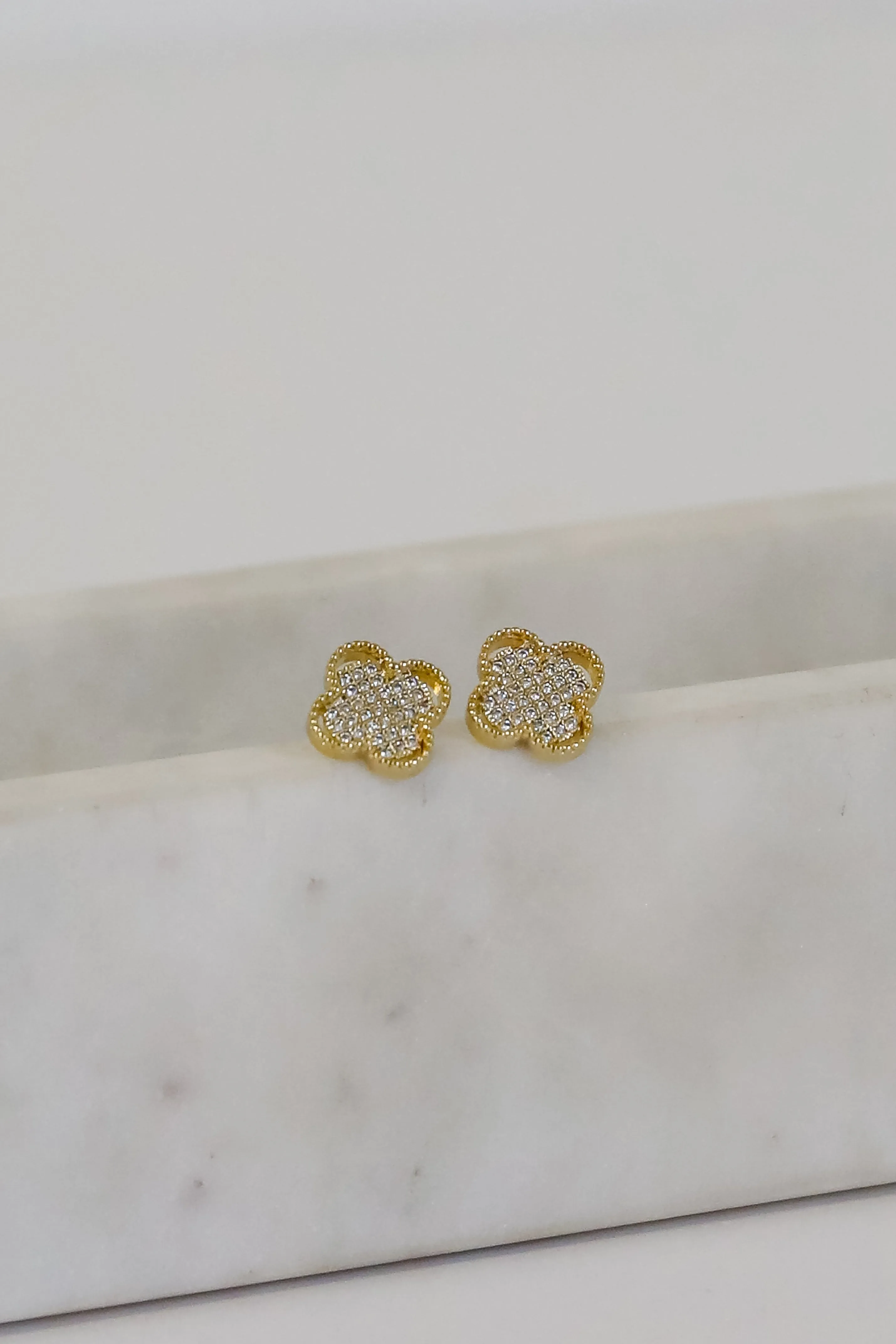 Nina Gold Rhinestone Quatrefoil Stud Earrings