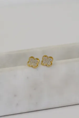 Nina Gold Rhinestone Quatrefoil Stud Earrings