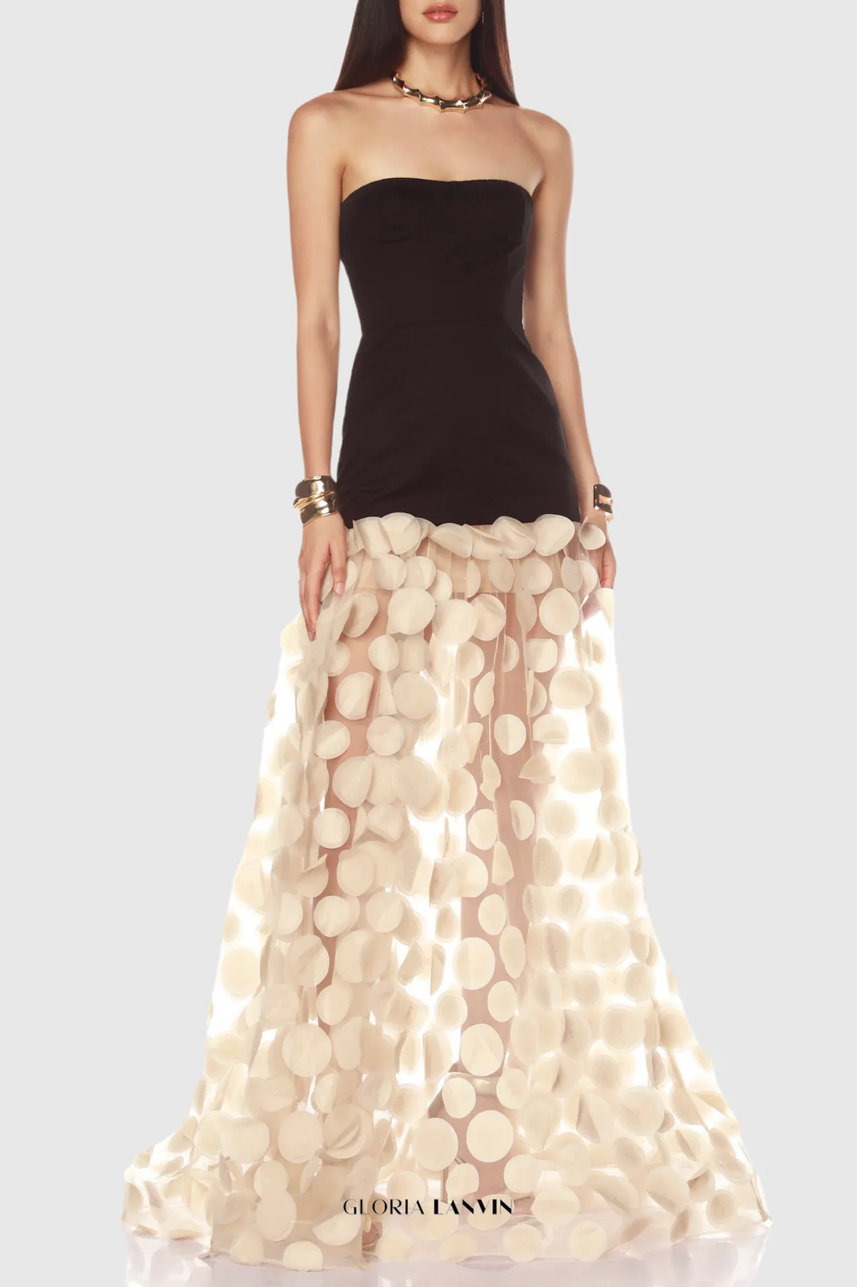 Nodin Strapless Dot Mesh Maxi Dress Gloria Lanvin