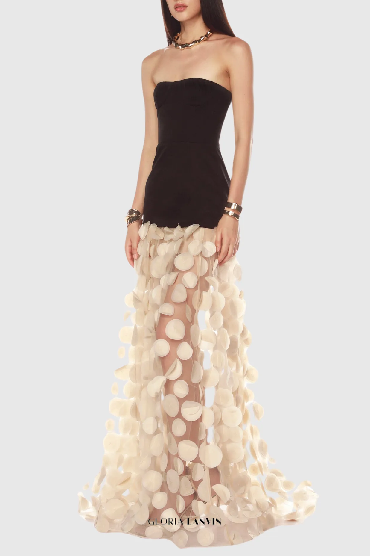 Nodin Strapless Dot Mesh Maxi Dress Gloria Lanvin