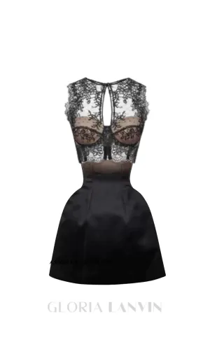 nude ombre black under-bust corset mini skirt set Gloria Lanvin