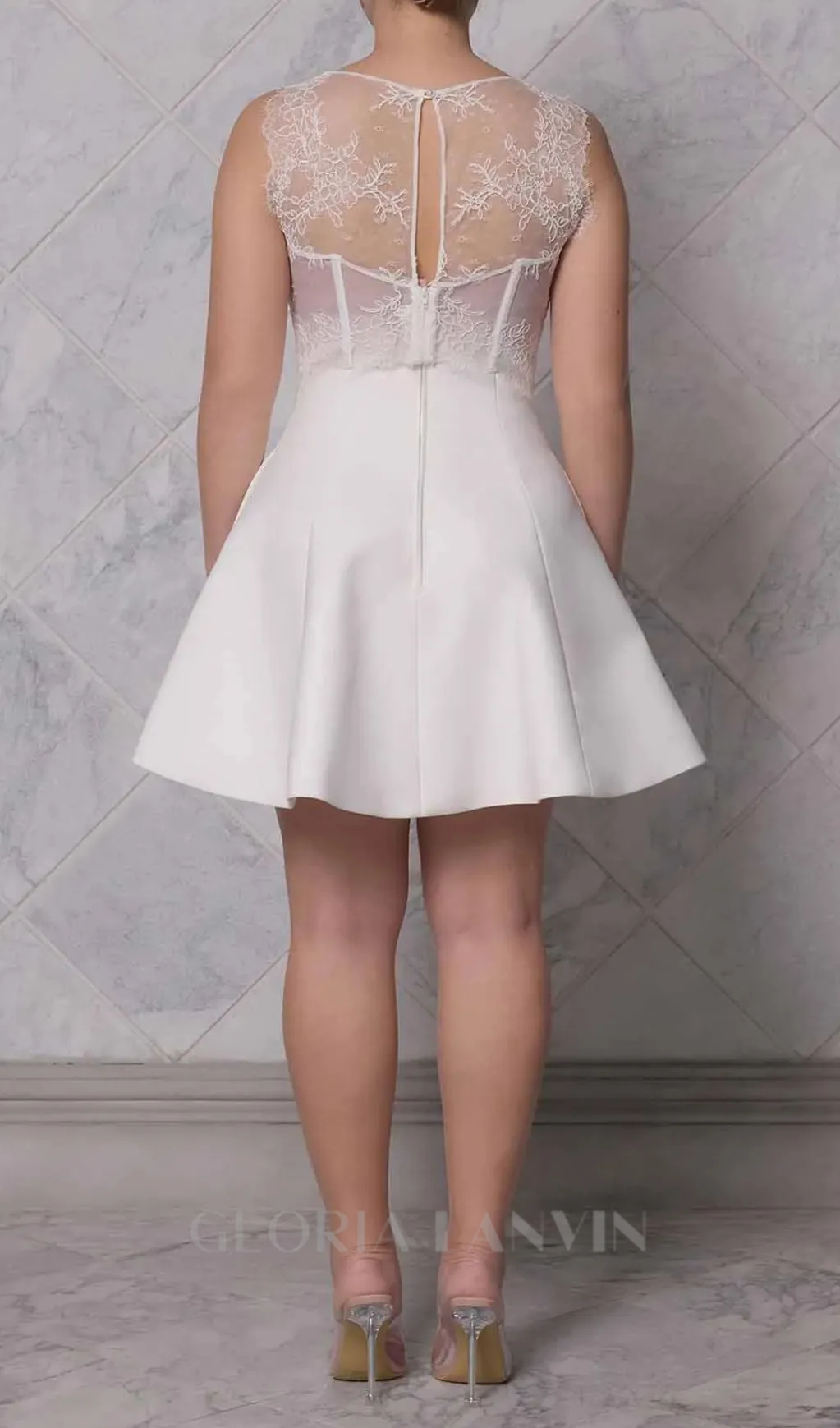 nude ombre off-white under-bust corset mini skirt set Gloria Lanvin