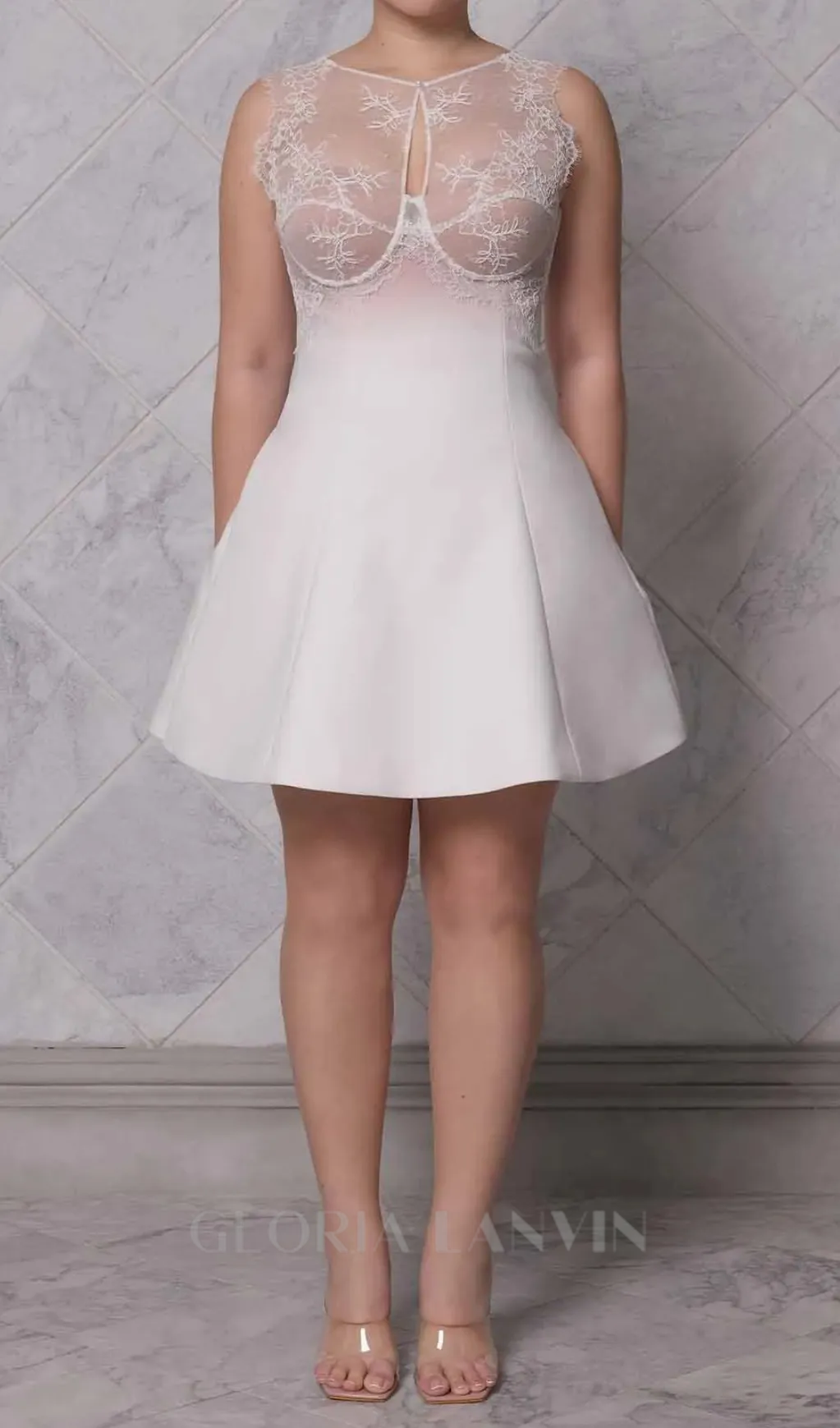 nude ombre off-white under-bust corset mini skirt set Gloria Lanvin