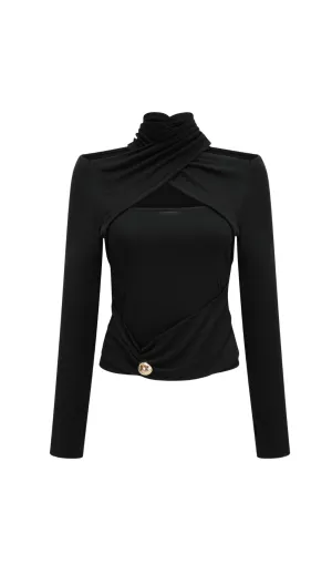 Odette black ruched stretch-jersey top Gloria Lanvin
