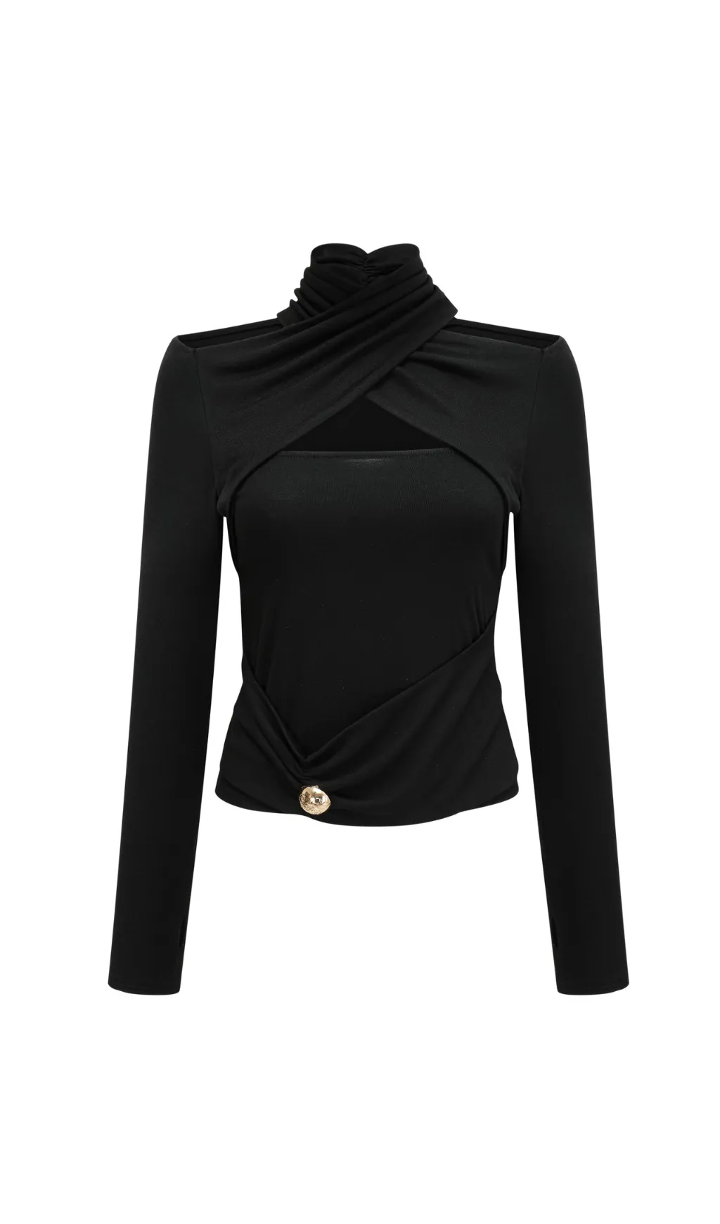Odette black ruched stretch-jersey top Gloria Lanvin