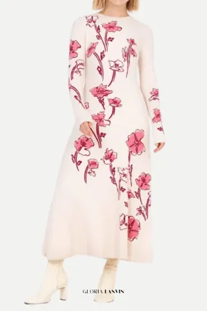 odette stretch knit maxi dress in ecru multi Gloria Lanvin